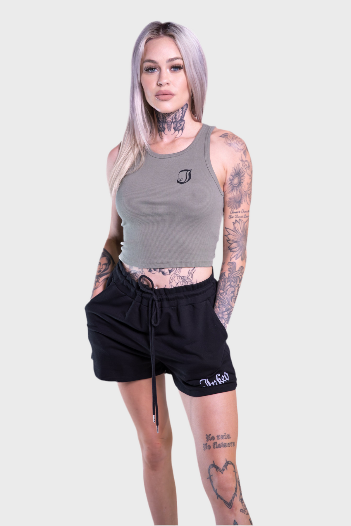 Women&#39;s Inked Icon Logo Crop Tank - Olive