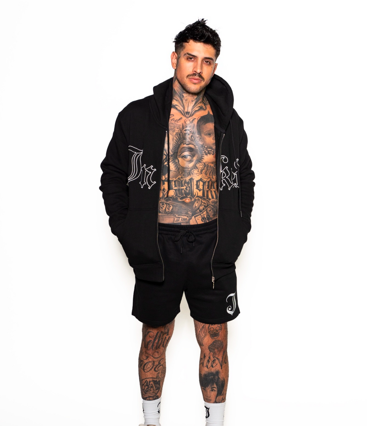 Men&#39;s Inked Cotton Shorts -Black