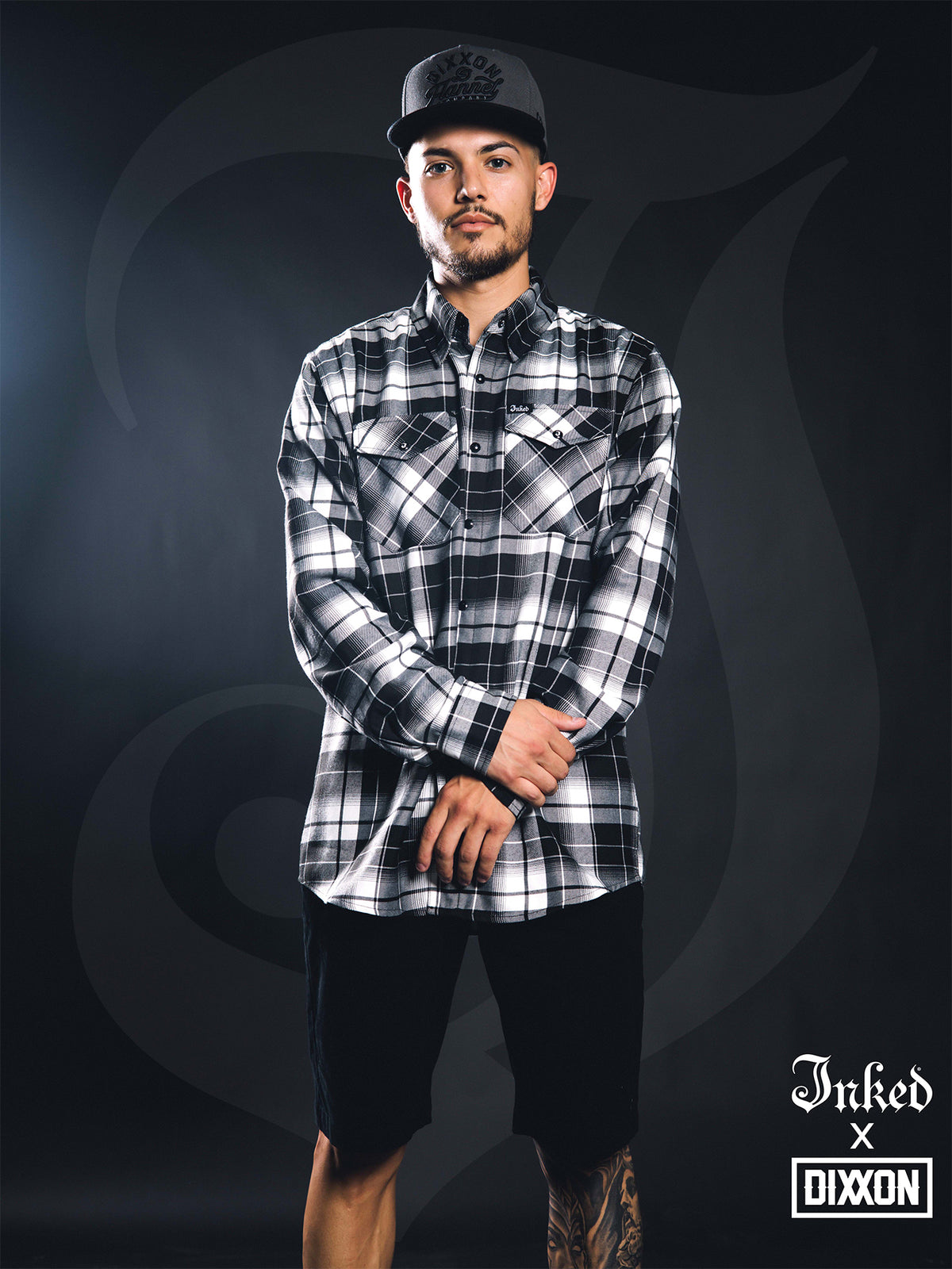 Men&#39;s Inked X Dixxon Collab Flannel Shirt - Black/White