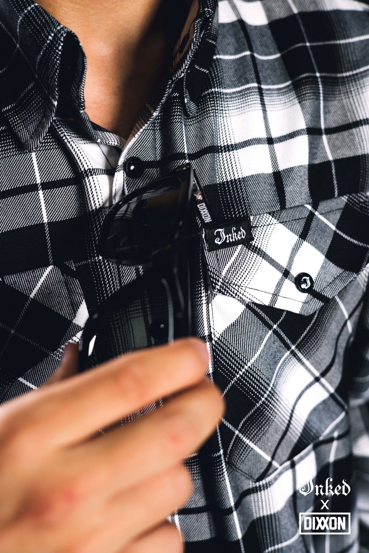 Men&#39;s Inked X Dixxon Collab Flannel Shirt - Black/White