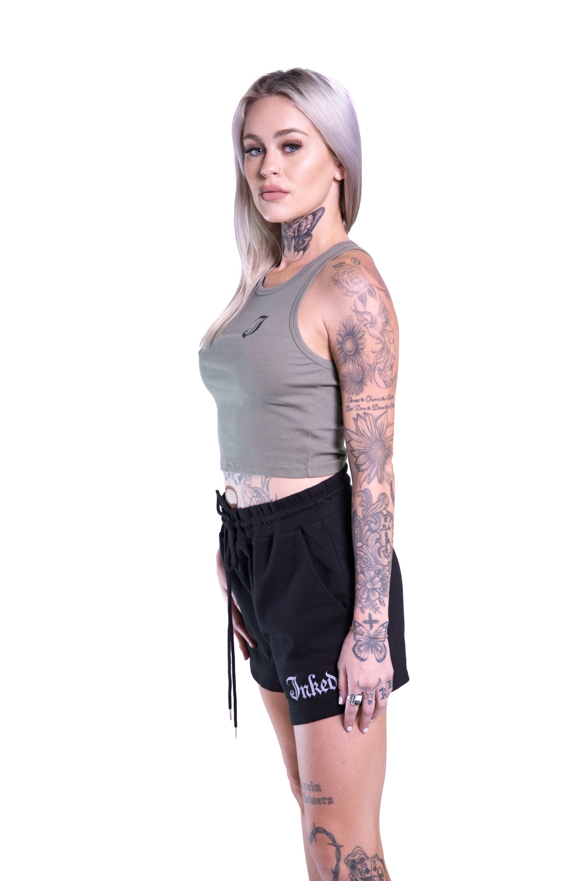 Women&#39;s Inked Icon Logo Crop Tank - Olive