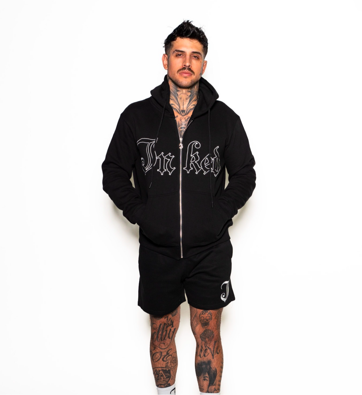 Men&#39;s Inked Cotton Shorts -Black