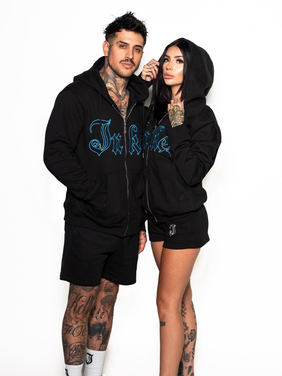 Men&#39;s Inked Embroidered Zip Up Hoodie - Black/Blue