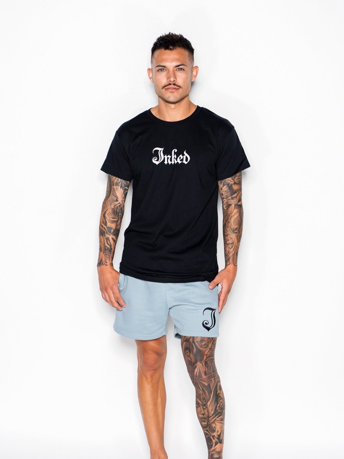 Men&#39;s Inked Cotton Shorts-Steel Blue