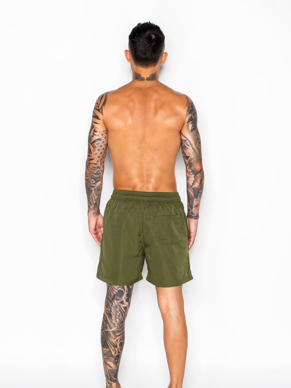 Men&#39;s Inked Swim Trunks-Olive