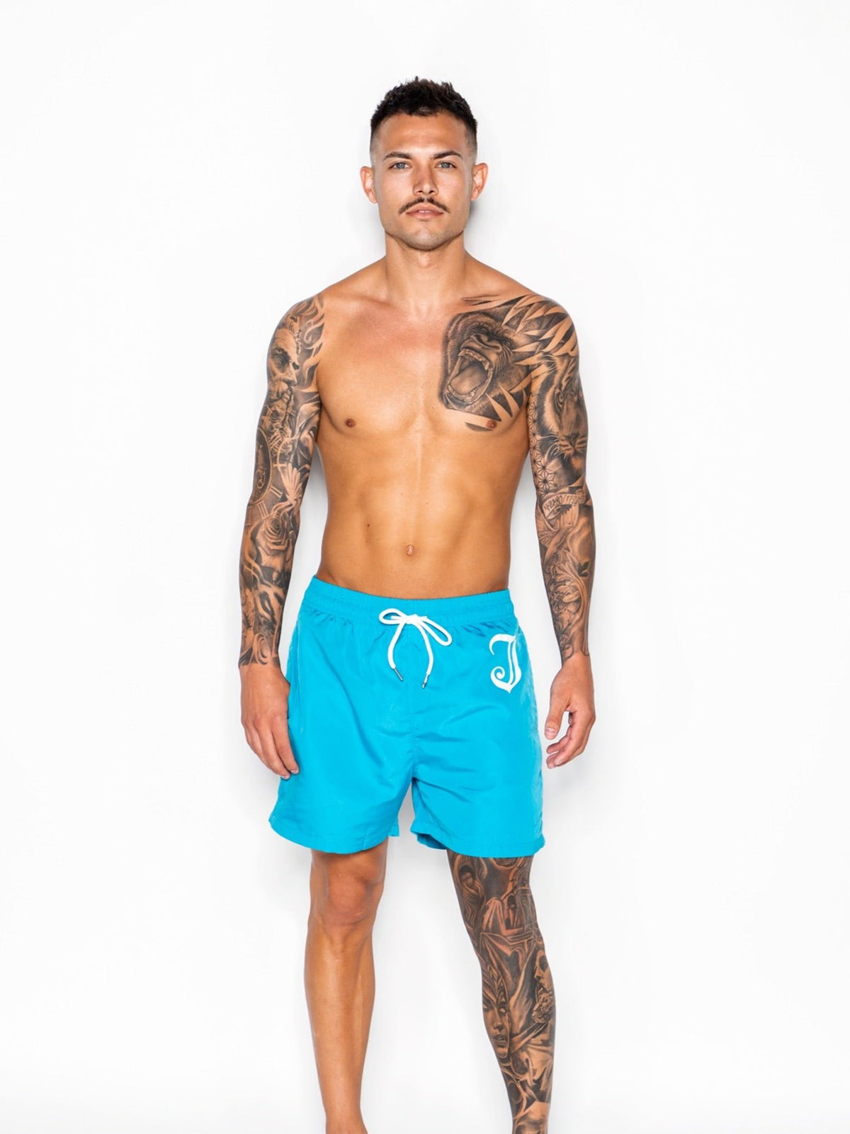 Men&#39;s Inked Swim Trunks-Aqua