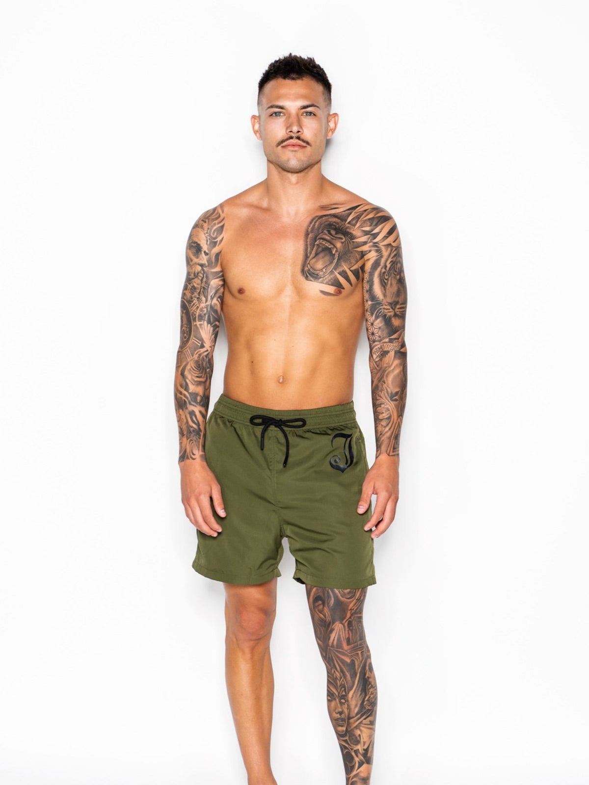 Men&#39;s Inked Swim Trunks-Olive