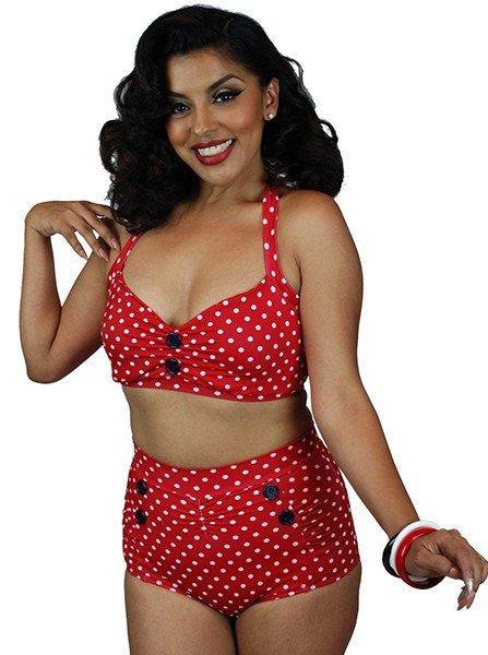 Women s Vintage Two Piece Swimsuit Red White Inked Shop