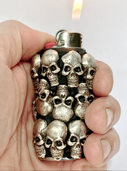 Silver Skull Lighter Case Handmade Silver BIC Lighter J5 -  Israel